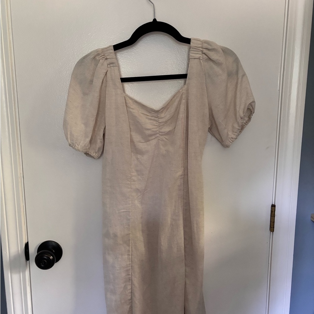 Chic Cream Puff Sleeve Midi Dress